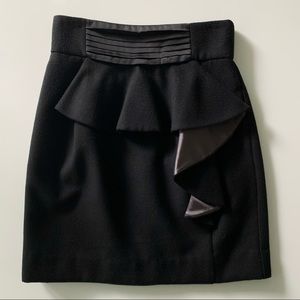 High waist ruffle winter black mini skirt